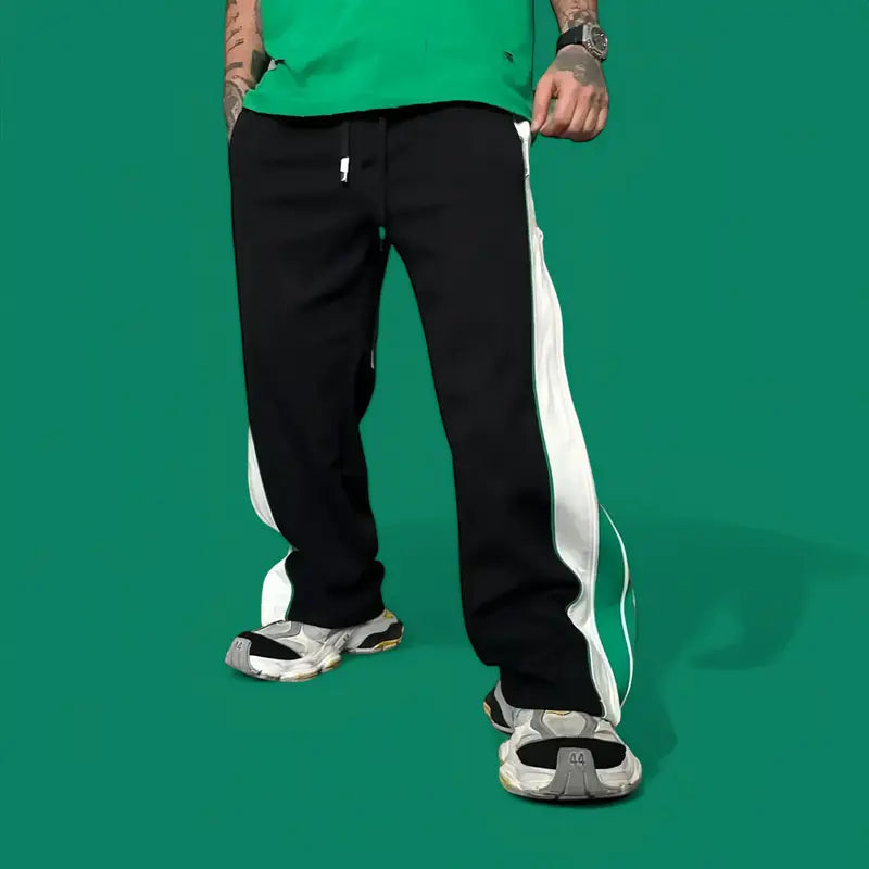 Green & White Side Stripe Track Pants – Retro Streetwear Edition