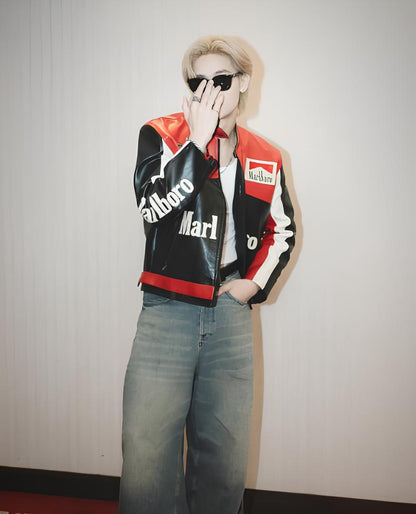 Marlboro F1 Inspired Leather Racing Jacket | Classic Retro Design