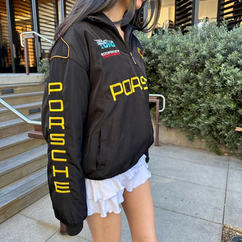 Porsche Black Racing Jacket – Yellow Logo Motorsport Edition