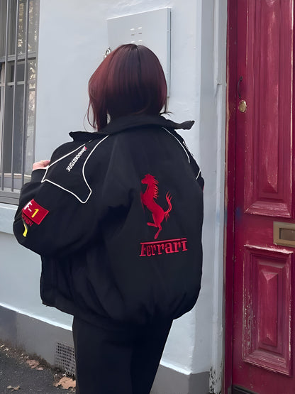 Black Ferrari Men and Women’s Racing Jacket