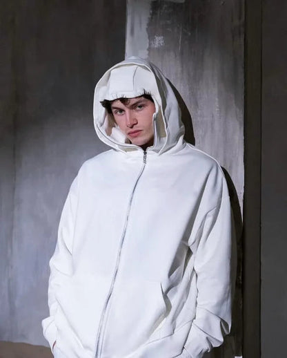 Full Face Zipper Hoodie – White Ninja Style Jacket