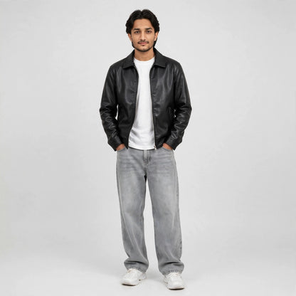 Black Faux Leather Jacket – Minimal Streetwear Coach Edition