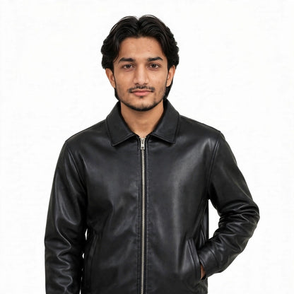Black Faux Leather Jacket – Minimal Streetwear Coach Edition