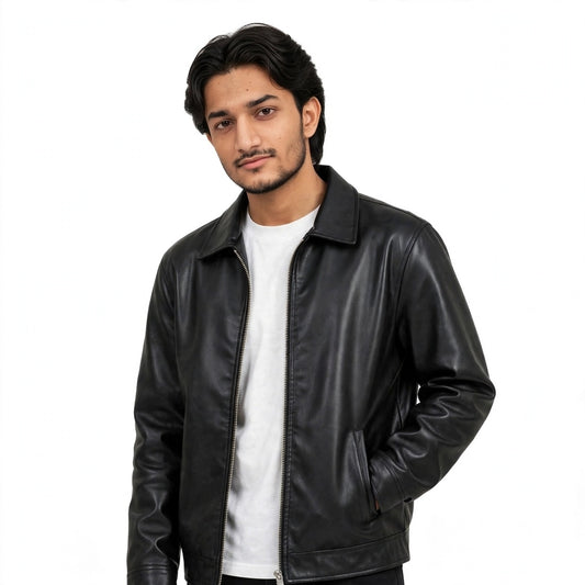 Black Faux Leather Jacket – Minimal Streetwear Coach Edition