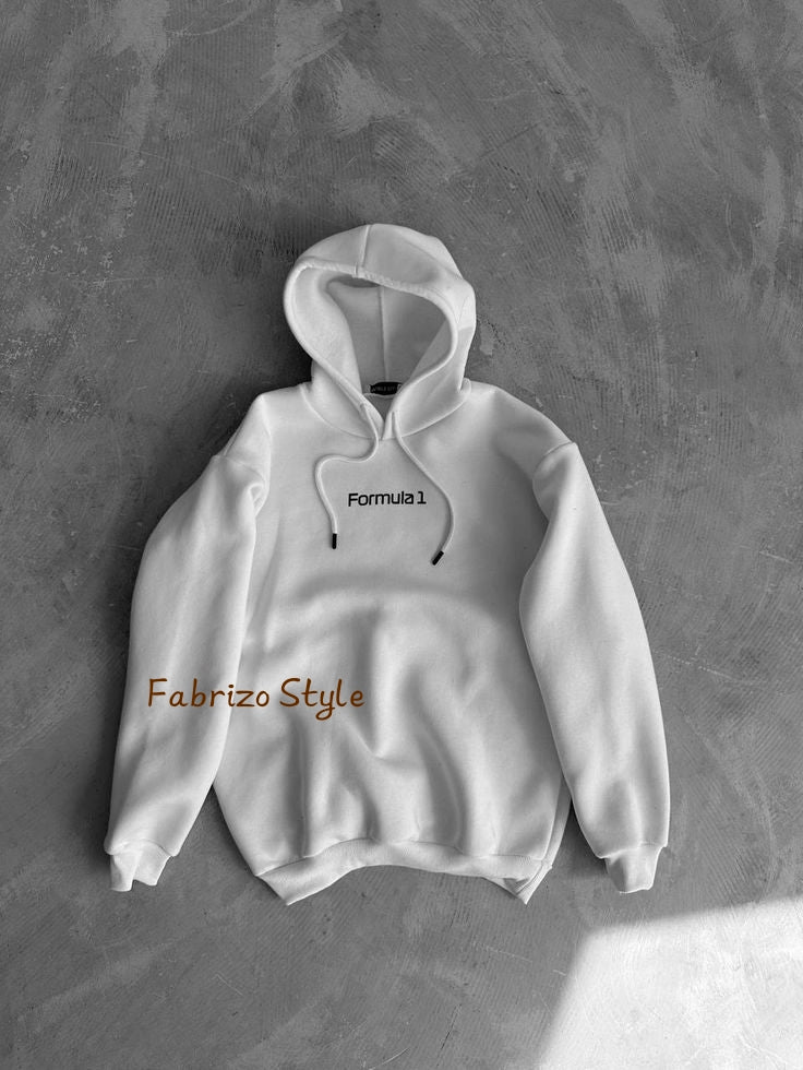 Formula 1 White Hoodie – Minimal Motorsport Streetwear Edition