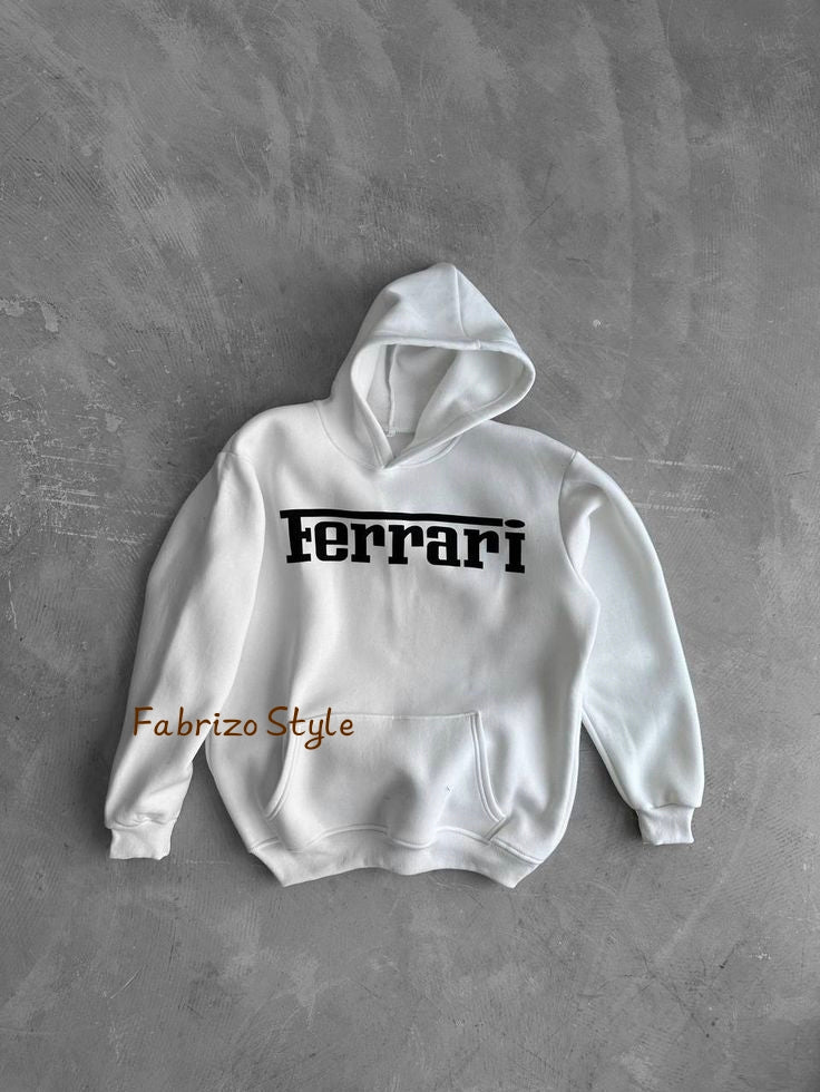 Ferrari White Hoodie – Bold Motorsport Streetwear Edition