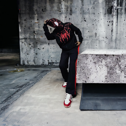 Miles Morales Spider-Verse Full Mask Hoodie – Red Web Edition