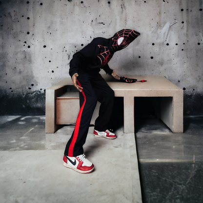 Miles Morales Spider-Verse Full Mask Hoodie – Red Web Edition