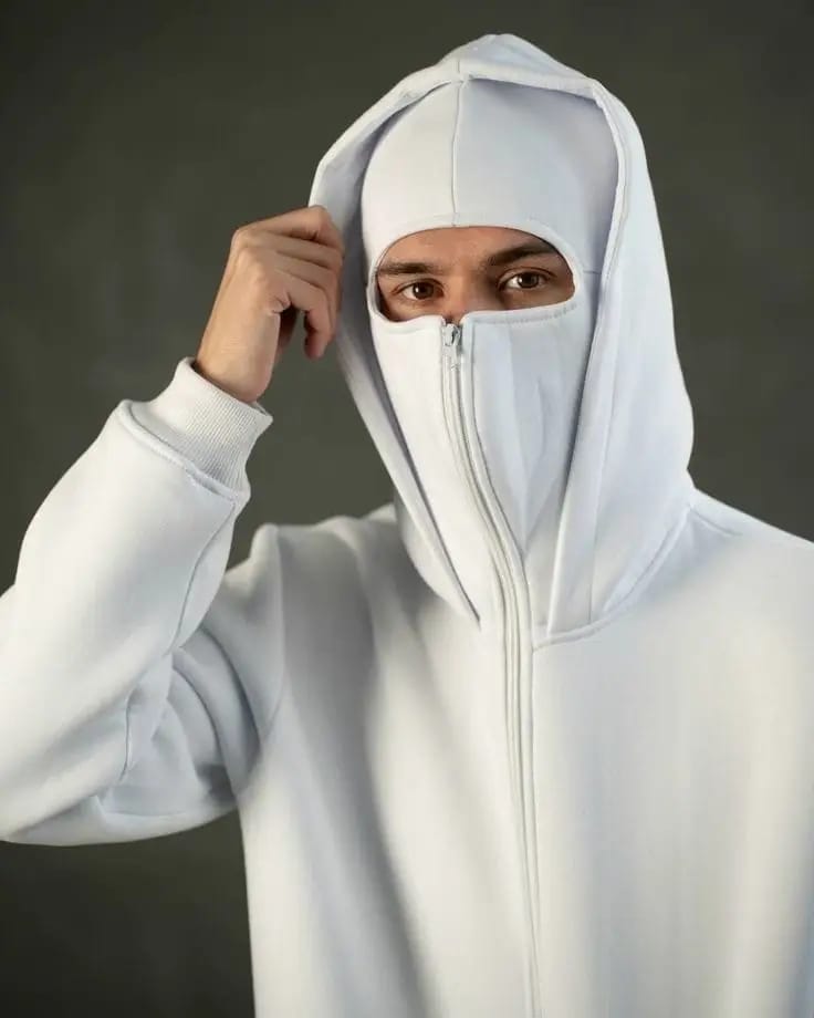 Full Face Zipper Hoodie – White Ninja Style Jacket