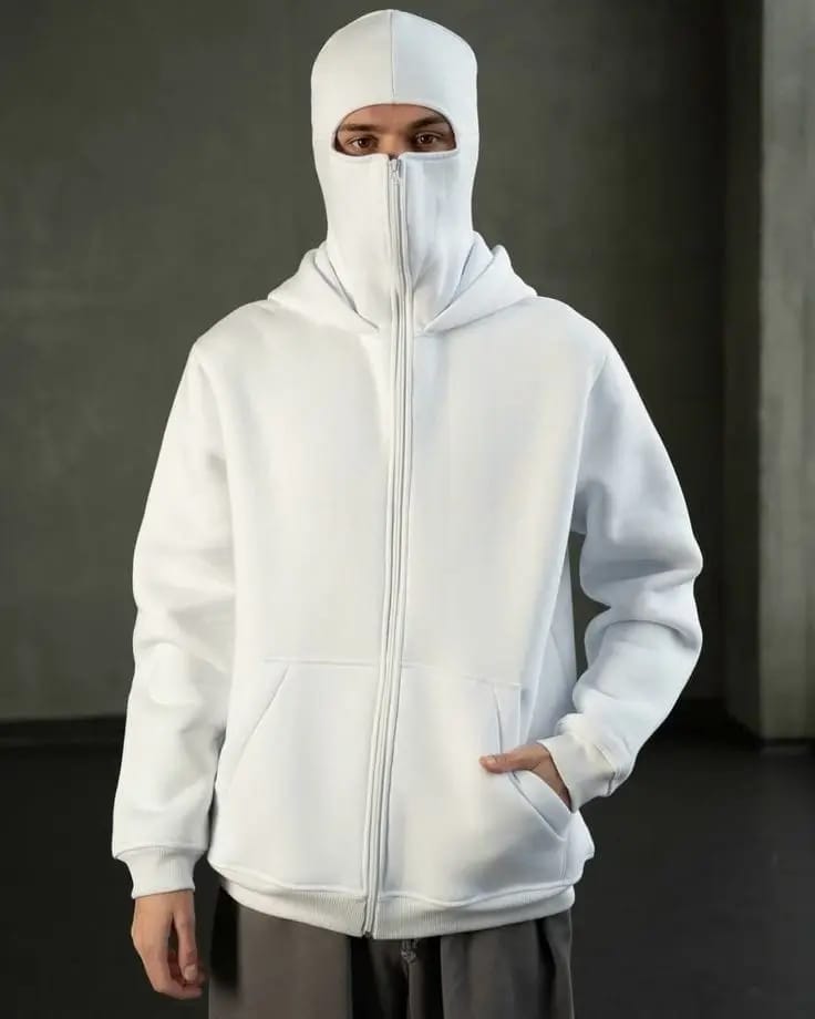 Full Face Zipper Hoodie – White Ninja Style Jacket
