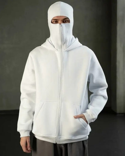 Full Face Zipper Hoodie – White Ninja Style Jacket