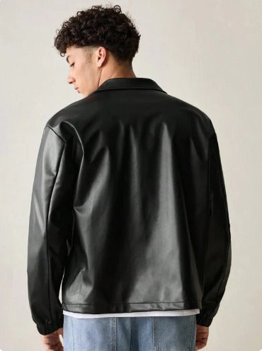 Black Faux Leather Zip-Up Jacket