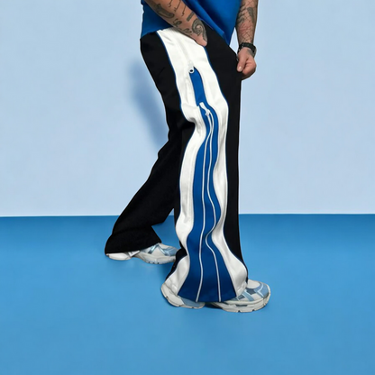 Blue & White Side Stripe Track Pants – Retro Streetwear Edition