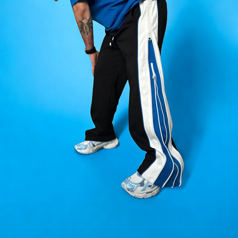 Blue & White Side Stripe Track Pants – Retro Streetwear Edition