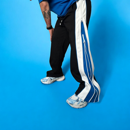 Blue & White Side Stripe Track Pants – Retro Streetwear Edition