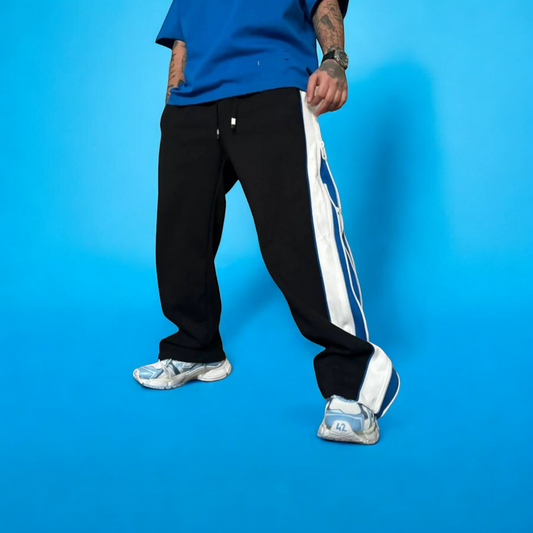 Blue & White Side Stripe Track Pants – Retro Streetwear Edition