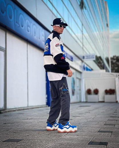 Racing Style Streetwear Jacket – Blue & White “Blackair” Edition