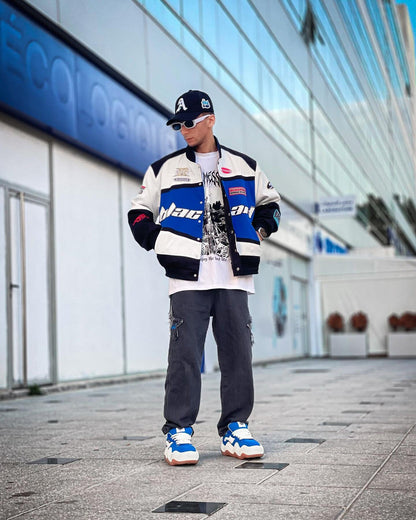 Racing Style Streetwear Jacket – Blue & White “Blackair” Edition