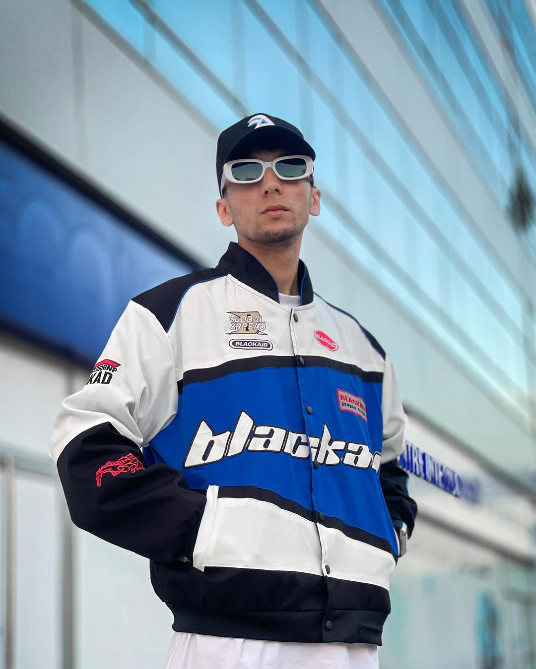 Racing Style Streetwear Jacket – Blue & White “Blackair” Edition