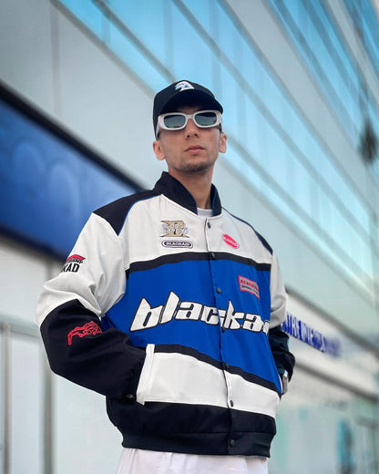 Racing Style Streetwear Jacket – Blue & White “Blackair” Edition