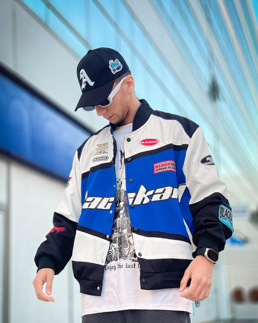 Racing Style Streetwear Jacket – Blue & White “Blackair” Edition
