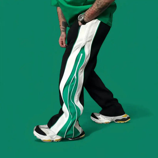 Green & White Side Stripe Track Pants – Retro Streetwear Edition