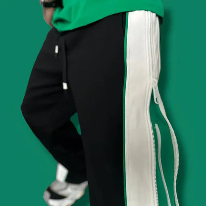 Green & White Side Stripe Track Pants – Retro Streetwear Edition