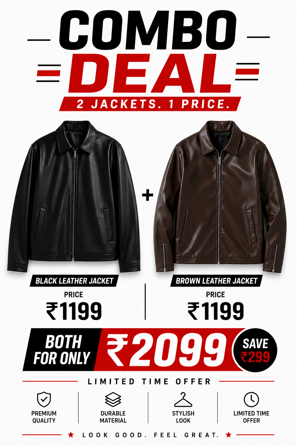 Premium Leather Duo Pack – Black & Brown Jacket Combo