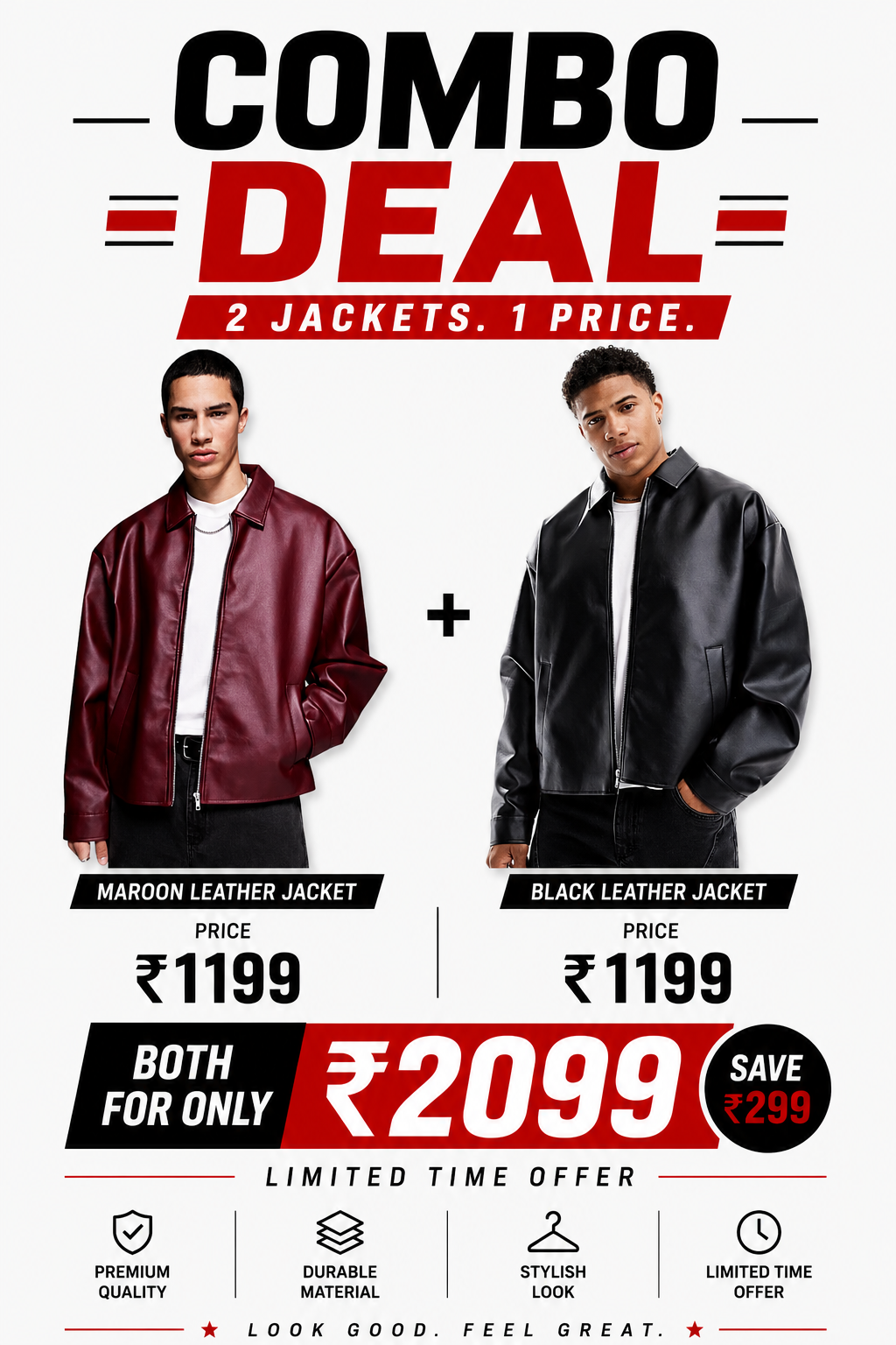 Premium Leather Duo Pack – Maroon & Black Jacket Combo