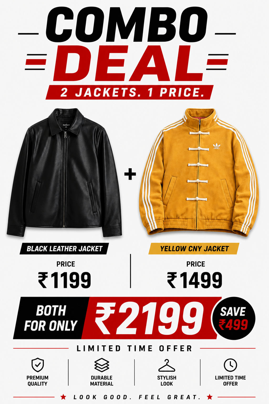 Urban Contrast Combo Pack – Black Leather Jacket & Yellow CNY Jacket