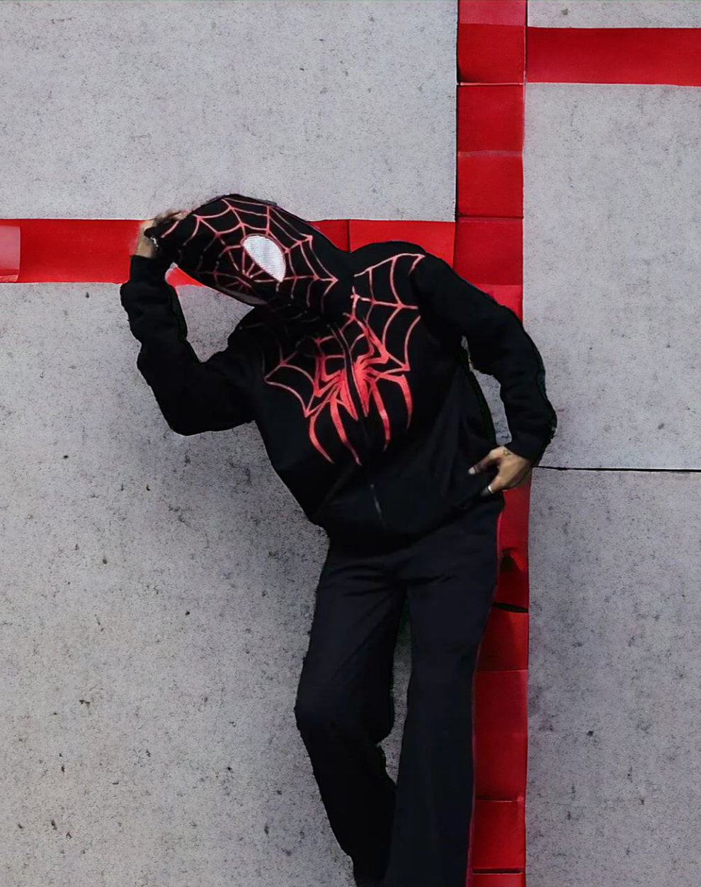 Miles Morales Spider-Verse Full Mask Hoodie – Red Web Edition