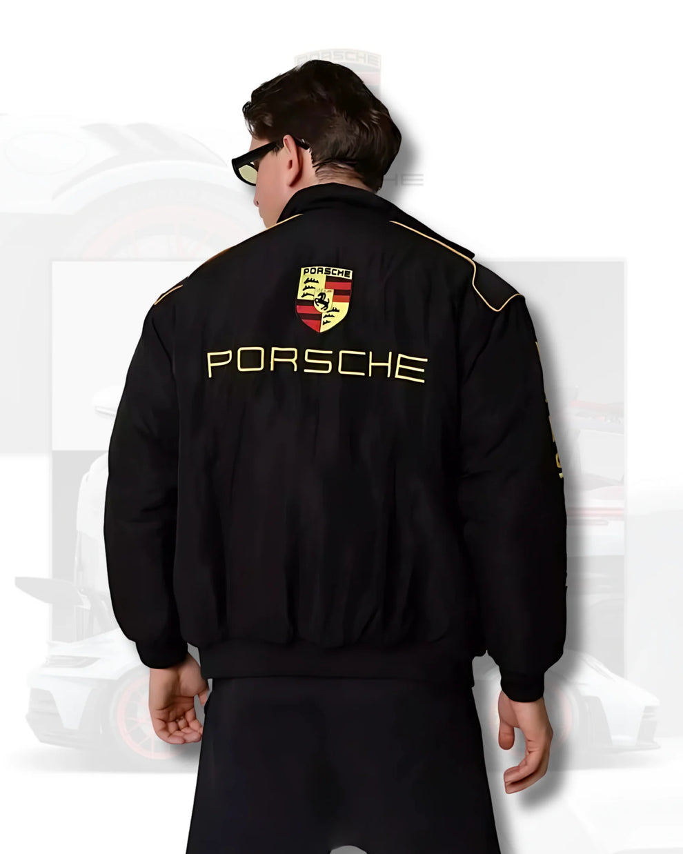 Porsche Black Racing Jacket – Yellow Logo Motorsport Edition