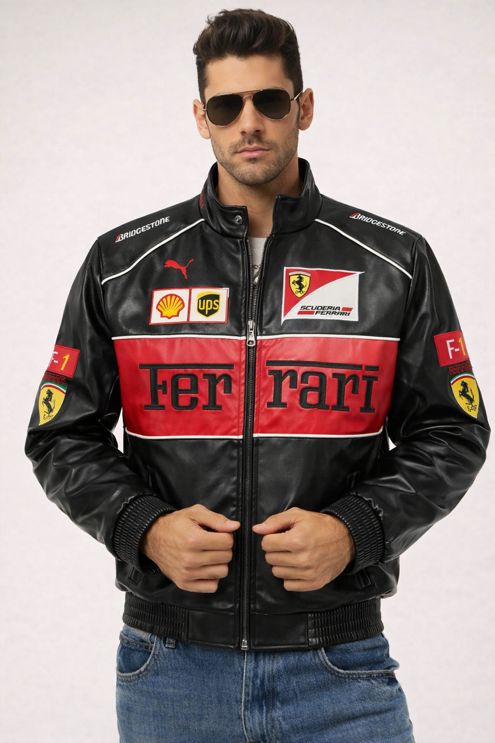 Vintage Ferrari Scuderia F1 Black Leather Jacket – Full Zip