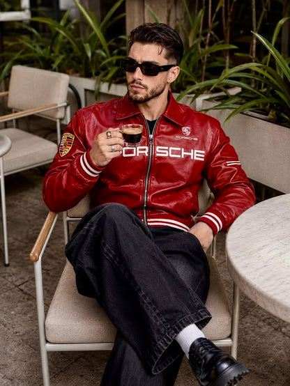 Red Porsche Racing Leather Jacket