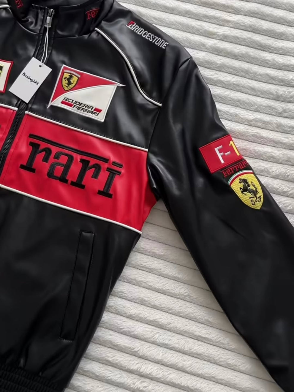 Ferrari F1 Racing Black & Red Leather Jacket – Scuderia Motorsport Edition