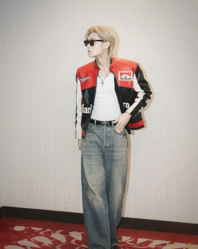 Marlboro F1 Inspired Leather Racing Jacket | Classic Retro Design