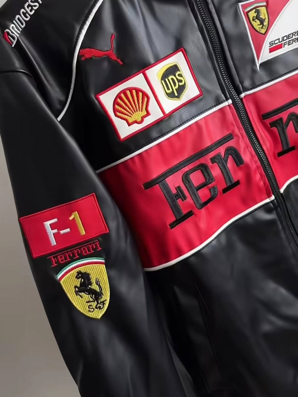 Ferrari F1 Racing Black & Red Leather Jacket – Scuderia Motorsport Edition